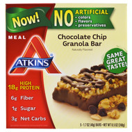 Atkins, Chocolate Chip Granola Bar, 5 Bars, 1.69 oz (48 g) Each