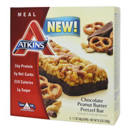 Atkins, Chocolate Peanut Butter Pretzel Bar, 5 Bars, 1.69 oz (48 g) Each