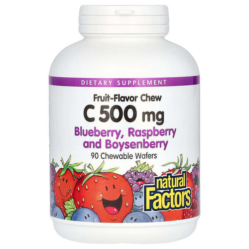 <img alt="Natural Factors, Vitamin C Fruit-Flavor Chew, Blueberry, Raspberry and Boysenberry, 500 mg, 90 Chewable Wafers" title="Natural Factors, Vitamin C Fruit-Flavor Chew, Blueberry, Raspberry and Boysenberry, 500 mg, 90 Chewable Wafers,068958013268"