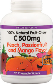 Natural Factors 100% Natural Fruit Chew C Peach Passionfruit and Mango -- 500 mg - 90 Chewable Wafers