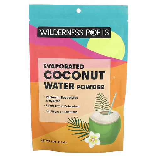<img alt="Wilderness Poets, Coconut Water Powder, Evaporated, 4 oz (113 g)" title="Wilderness Poets, Coconut Water Powder, Evaporated, 4 oz (113 g),855434006483"