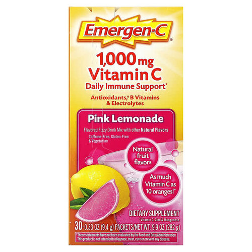 <img alt="Emergen-C, Vitamin C, Pink Lemonade, 1,000 mg, 30 Packets, 0.33 oz (9.4 g) Each" title="Emergen-C, Vitamin C, Pink Lemonade, 1,000 mg, 30 Packets, 0.33 oz (9.4 g) Each,076314302048"
