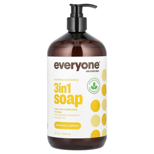 <img alt="Everyone, 3 in 1 Soap, Coconut + Lemon, 32 fl oz (946 ml)" title="Everyone, 3 in 1 Soap, Coconut + Lemon, 32 fl oz (946 ml),636874121482"