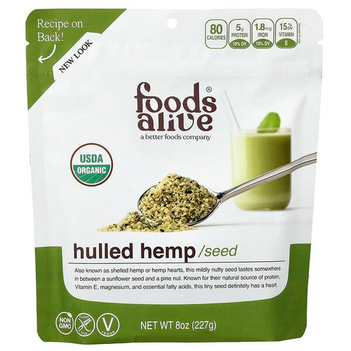 <img alt="Foods Alive, Organic Hulled Hemp Seeds, 8 oz (227 g)" title="Foods Alive, Organic Hulled Hemp Seeds, 8 oz (227 g),891551000386"