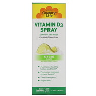 Country Life, Vitamin D3 Spray, Key Lime Flavor, 2,000 I.U. (50 mcg), 150 Ingestible Sprays, 0.81 fl oz (24 ml)