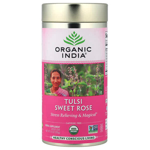 <img alt="Organic India, Tulsi Sweet Rose Tea, Caffeine Free, 3.5 oz (100 g)" title="Organic India, Tulsi Sweet Rose Tea, Caffeine Free, 3.5 oz (100 g),801541505982"