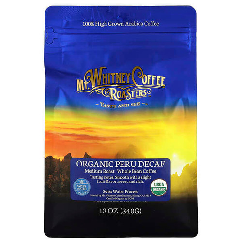 <img alt="Mt. Whitney Coffee Roasters, Organic Peru Decaf, Whole Bean, Medium Roast, 12 oz (340 g)" title="Mt. Whitney Coffee Roasters, Organic Peru Decaf, Whole Bean, Medium Roast, 12 oz (340 g),858645004231"