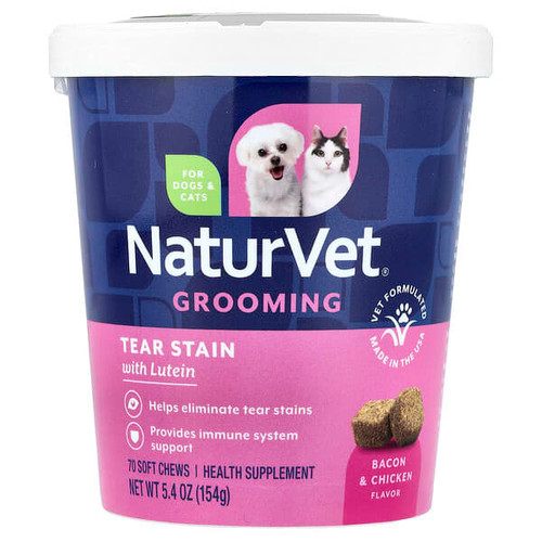 <img alt="NaturVet, Grooming, Tear Stain with Lutein, For Dogs & Cats, Bacon & Chicken, 70 Soft Chews, 5.4 oz (154 g)" title="NaturVet, Grooming, Tear Stain with Lutein, For Dogs & Cats, Bacon & Chicken, 70 Soft Chews, 5.4 oz (154 g),797801036931"
