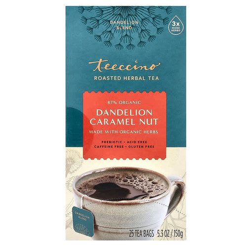 <img alt="Teeccino, Roasted Herbal Tea, Dandelion Caramel Nut, Caffeine Free, 25 Tea Bags, 5.3 oz (150 g)" title="Teeccino, Roasted Herbal Tea, Dandelion Caramel Nut, Caffeine Free, 25 Tea Bags, 5.3 oz (150 g),795239432219"