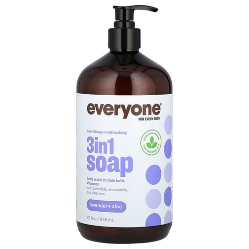 <img alt="Everyone, 3 in 1 Soap, Lavender + Aloe, 32 fl oz (946 ml)" title="Everyone, 3 in 1 Soap, Lavender + Aloe, 32 fl oz (946 ml),636874121512"
