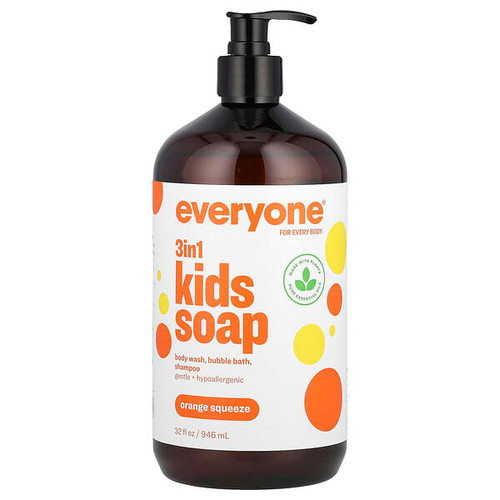 <img alt="Everyone, 3 in 1 Kids Soap, Orange Squeeze, 32 fl oz (946 ml)" title="Everyone, 3 in 1 Kids Soap, Orange Squeeze, 32 fl oz (946 ml),636874220024"