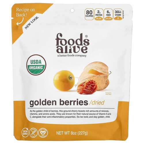 <img alt="Foods Alive, Organic Golden Berries, Dried, 8 oz (227 g)" title="Foods Alive, Organic Golden Berries, Dried, 8 oz (227 g),891551000898"