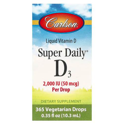 <img alt="Carlson, Super Daily D3, 50 mcg (2,000 IU), 0.35 fl oz (10.3 ml)" title="Carlson, Super Daily D3, 50 mcg (2,000 IU), 0.35 fl oz (10.3 ml),088395012808"