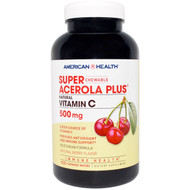 American Health, Super Acerola Plus, Natural Berry Flavor, 500 mg, 100 Chewable Wafers