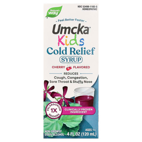 <img alt="Natures Way, Umcka, Kids Cold Relief Syrup, Ages 1+, Cherry, 4 fl oz (120 ml)" title="Natures Way, Umcka, Kids Cold Relief Syrup, Ages 1+, Cherry, 4 fl oz (120 ml),033674601655"