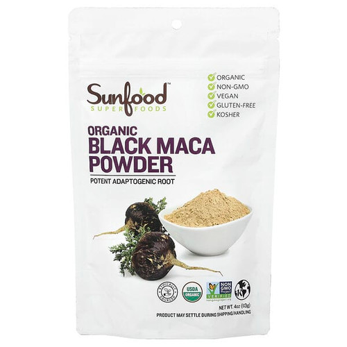 <img alt="Sunfood, Organic Black Maca Powder, 4 oz (113 g)" title="Sunfood, Organic Black Maca Powder, 4 oz (113 g),803813101182"