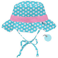 i play Inc., Classic Reversible Ruffle Bucket Sun Protection Hat, 9-18 Months, Aqua Daisy