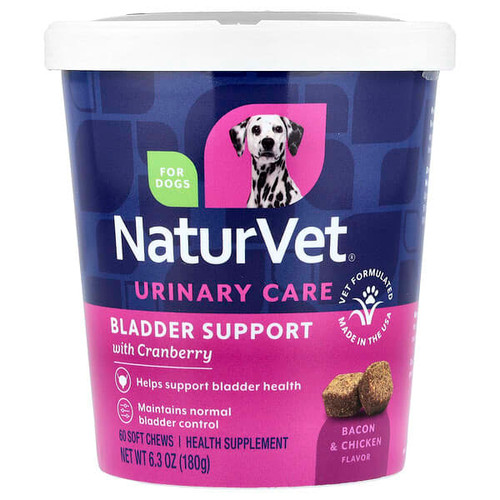 <img alt="NaturVet, Urinary Care, Bladder Support with Cranberry, For Dogs, Bacon & Chicken, 60 Soft Chews, 6.3 oz (180 g)" title="NaturVet, Urinary Care, Bladder Support with Cranberry, For Dogs, Bacon & Chicken, 60 Soft Chews, 6.3 oz (180 g),797801036719"