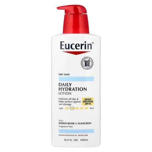<img alt="Eucerin, Daily Hydration Lotion, SPF 15, Fragrance Free, 16.9 fl oz (500 ml)" title="Eucerin, Daily Hydration Lotion, SPF 15, Fragrance Free, 16.9 fl oz (500 ml),072140012083"