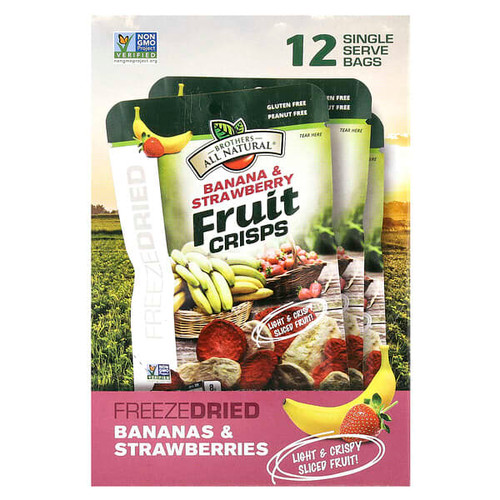 <img alt="Brothers-All-Natural, Fruit Crisps, Banana & Strawberries, 12 Single-Serve Bags, 0.42 oz (12 g) Each" title="Brothers-All-Natural, Fruit Crisps, Banana & Strawberries, 12 Single-Serve Bags, 0.42 oz (12 g) Each,894185000562"