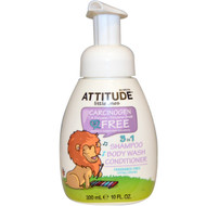 ATTITUDE, Little Ones, 3 in 1 Shampoo, Body Wash, Conditioner, Fragrance Free, 10 fl oz (300 ml)