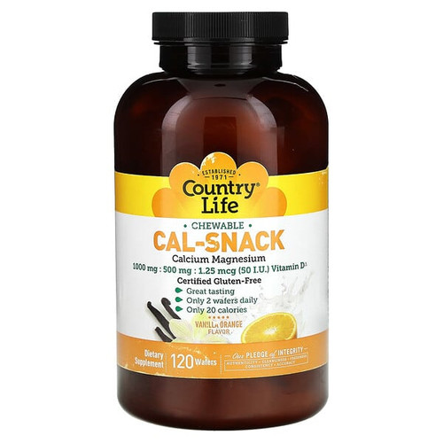 <img alt="Country Life, Cal-Snack, Chewable Calcium Magnesium, Vanilla Orange, 120 Wafers" title="Country Life, Cal-Snack, Chewable Calcium Magnesium, Vanilla Orange, 120 Wafers,015794024644"