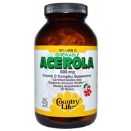 Country Life, Acerola, Vitamin C Chewable, Berry, 500 mg, 90 Wafers