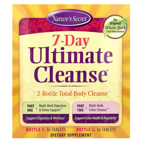 <img alt="Natures Secret, 7-Day Ultimate Cleanse, 2-Part Total-Body Cleanse, 2 Bottles, 36 Tablets Each" title="Natures Secret, 7-Day Ultimate Cleanse, 2-Part Total-Body Cleanse, 2 Bottles, 36 Tablets Each,710363583811"
