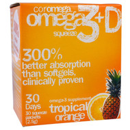 Coromega, Omega-3 Squeeze + Vit D, Tropical Orange, 30 Single Serving Packets, 2.5 g Each
