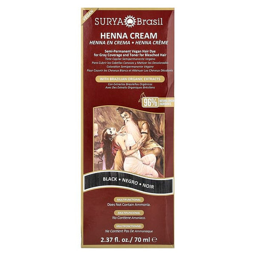<img alt="Surya Brasil, Henna Cream, Semi-Permanent Vegan Hair Dye for Gray Coverage and Toner for Bleached Hair, Black, 2.37 fl oz (70 ml)" title="Surya Brasil, Henna Cream, Semi-Permanent Vegan Hair Dye for Gray Coverage and Toner for Bleached Hair, Black, 2.37 fl oz (70 ml),7896544720312"