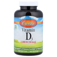 <img alt="Carlson, Vitamin D3, 50 mcg (2,000 IU), 360 Soft Gels" title="Carlson, Vitamin D3, 50 mcg (2,000 IU), 360 Soft Gels,088395014635"