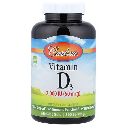 <img alt="Carlson, Vitamin D3, 50 mcg (2,000 IU), 360 Soft Gels" title="Carlson, Vitamin D3, 50 mcg (2,000 IU), 360 Soft Gels,088395014635"