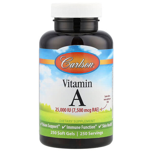 <img alt="Carlson, Vitamin A, 7,500 mcg RAE (25,000 IU), 250 Soft Gels" title="Carlson, Vitamin A, 7,500 mcg RAE (25,000 IU), 250 Soft Gels,088395011320"