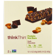 ThinkThin, Protein Nut Bars, Dark Chocolate, 10 Bars, 1.4 oz (40 g) Each