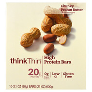 ThinkThin, High Protein Bars, Chunky Peanut Butter, 10 Bars, 21 oz (60 g) Each