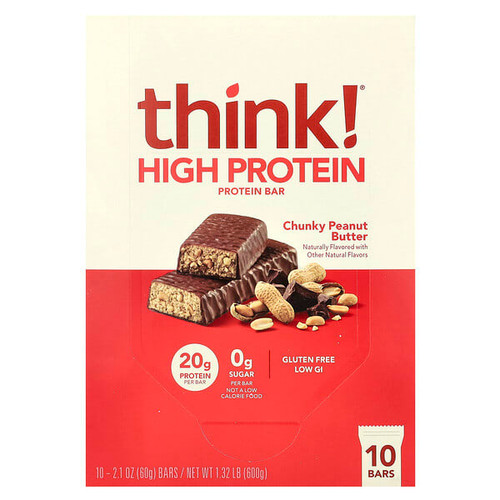 <img alt="Think , High Protein Bars, Chunky Peanut Butter, 10 Bars, 2.1 oz (60 g) Each" title="Think , High Protein Bars, Chunky Peanut Butter, 10 Bars, 2.1 oz (60 g) Each,753656701486"