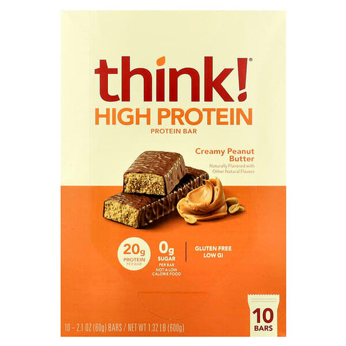 <img alt="Think , High Protein Bars, Creamy Peanut Butter, 10 Bars, 2.1 oz (60 g) Each" title="Think , High Protein Bars, Creamy Peanut Butter, 10 Bars, 2.1 oz (60 g) Each,753656701400"
