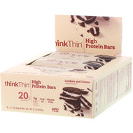 ThinkThin, High Protein Bars, Cookies and Cream, 10 Bars, 2.1 oz (60 g) Each