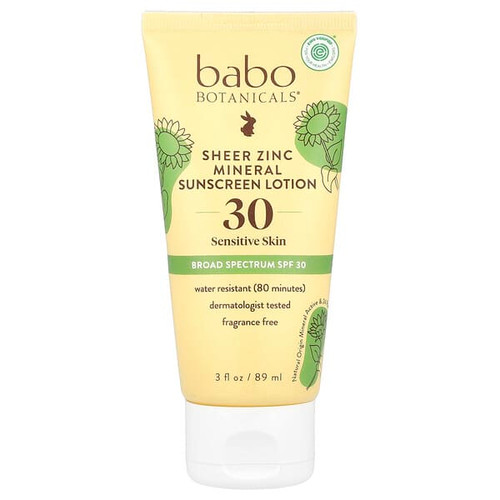 <img alt="Babo Botanicals, Sheer Zinc Mineral Sunscreen Lotion, Sensitive Skin, SPF 30, Fragrance Free, 3 fl oz (89 ml)" title="Babo Botanicals, Sheer Zinc Mineral Sunscreen Lotion, Sensitive Skin, SPF 30, Fragrance Free, 3 fl oz (89 ml),899248002910"
