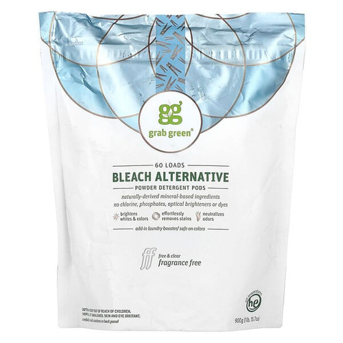 <img alt="Grab Green, Bleach Alternative, Powder Detergent Pods, Fragrance Free, 60 Loads, 1 lb 15.7 oz (900 g)" title="Grab Green, Bleach Alternative, Powder Detergent Pods, Fragrance Free, 60 Loads, 1 lb 15.7 oz (900 g),899696002647"
