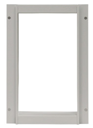 Small Size Aluminum Outside Frame. Designed For Door With Round Logo With Rivets On Metal Bar On Vinyl Flap.