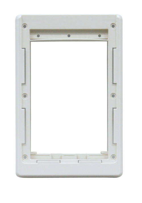 Small Size Plastic Inside Frame With Slots For Slide. Designed For Door With Round Logo With Rivets On Metal Bar On Vinyl Flap. For A Fast-Fit Patio Door Or Aluminum Modular Patio Door.