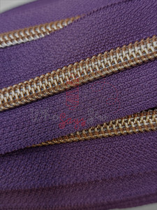 (#5) *SIZE 5* Zipper Tape Only- 1m Rose Gold Metallic Nylon Chain/Continuous Zip on Damson Purple TAPE