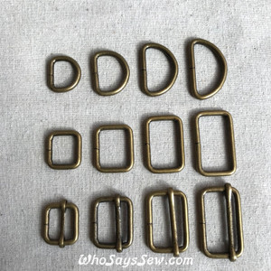 2x Thick 4mm Wire Metal D-Rings, Rectangle Rings OR Adjustable Sliders in Antique Brass. 