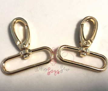 3.8cm (1 1/2") Medium Weight Push Gate Swivel Snap Hooks in Real Gold. 