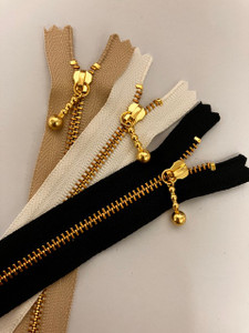 BULK LOT of 10 Zippers x 15cm(6") YKK Closed-Ended Golden Brass Metal Zipper with Ball-chain Pull.