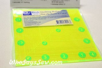 4.5" x 4.5" anti-slip fluoro quilting ruler