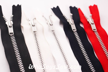 20cm YKK Closed-Ended Silver Aluminium Metal Zipper with Regular Pull. 5 Colours