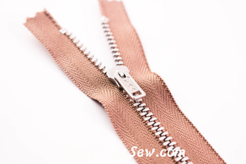 YKK Closed-Ended Silver Aluminium Metal Zipper with Regular Pull. Latte. 10cm-13cm