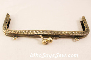 15CM EMBOSSED ANTIQUE BRASS KISSLOCK PURSE FRAME- ROUND AND SQUARE